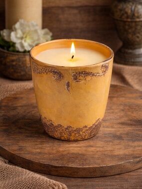 City Creek Soy Blend Candle 14 oz Sugared Citrus Rustic Gold Ceramic Vase NWT